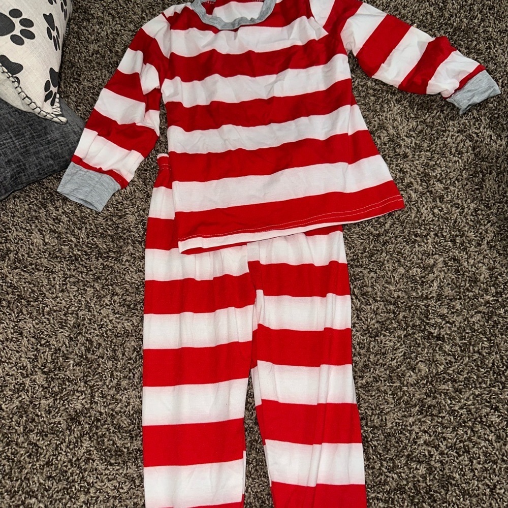 Red and White Striped Kids Pajamas - Picture 1 of 2